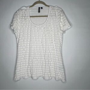 Essentials By Milano White Ruffles Top Blouse Shirt Dressy Workwear Large L Work